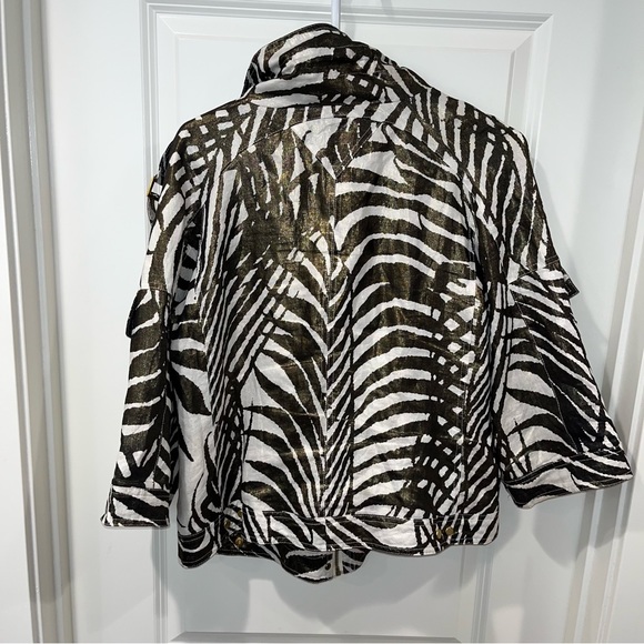 Just B Linen 3/4 Sleeve Bronze/gold Metallic Leaf Pattern Jacket Women's Size L - Picture 5 of 5
